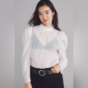 Maeve Sheer Mock-Neck Blouse Sz M – Chic Sheer Detail, Sophisticated Layering